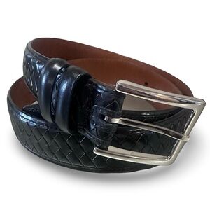 Johnston & Murphy NEW men's black leather belt basketweave or woven embossed M/L